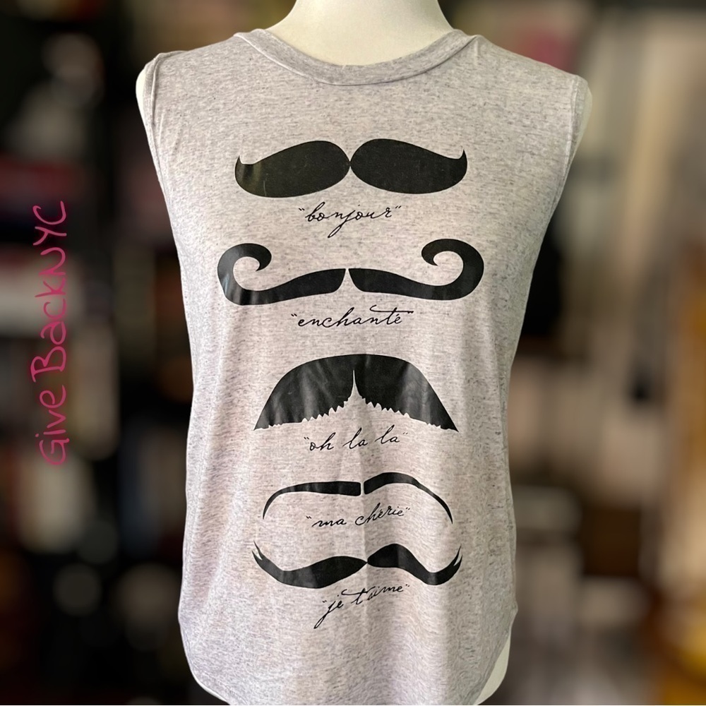 Miss Royal T French Mustache Tank Top in Heathered Gray